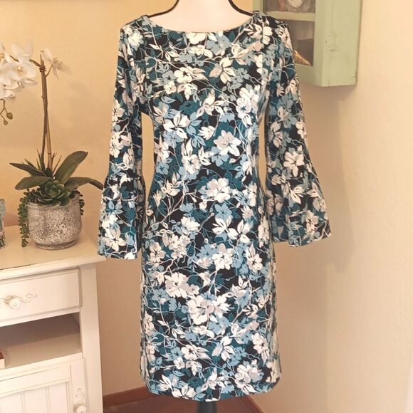 Charter Club Black and Teal Leaf Pattern Dress. Work Perfect. Floral. Soft Girl. - Picture 2 of 13